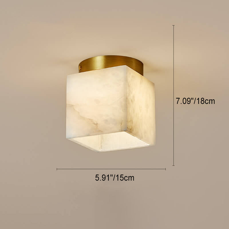 Modern Light Luxury Marble Round Ball Square Copper 1-Light Semi-Flush Mount Ceiling Light
