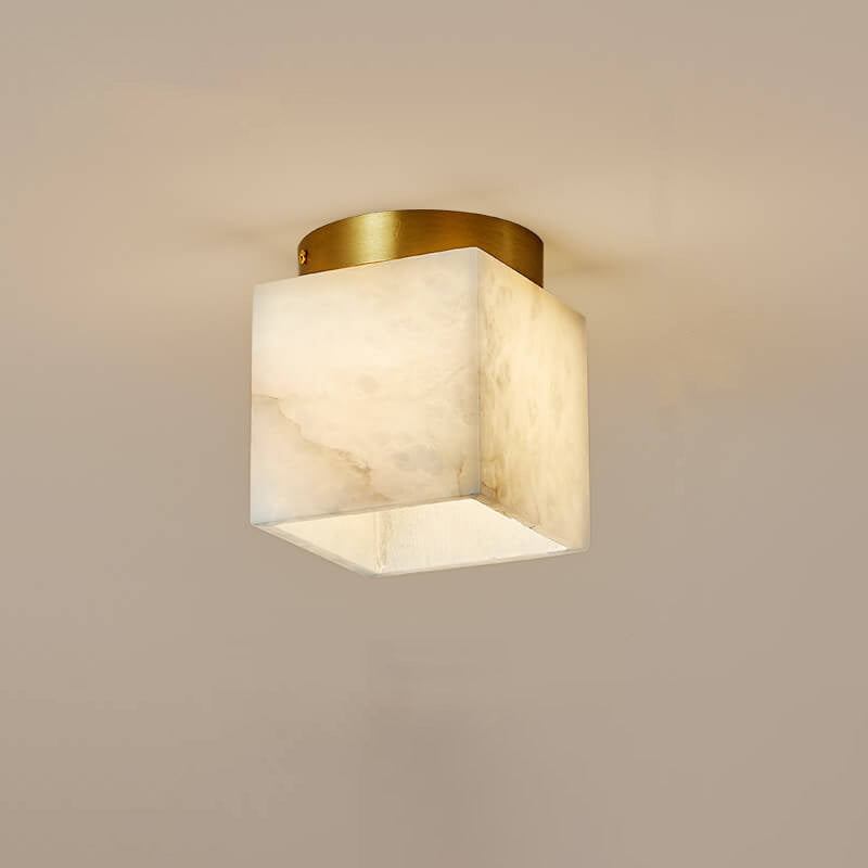 Modern Light Luxury Marble Round Ball Square Copper 1-Light Semi-Flush Mount Ceiling Light