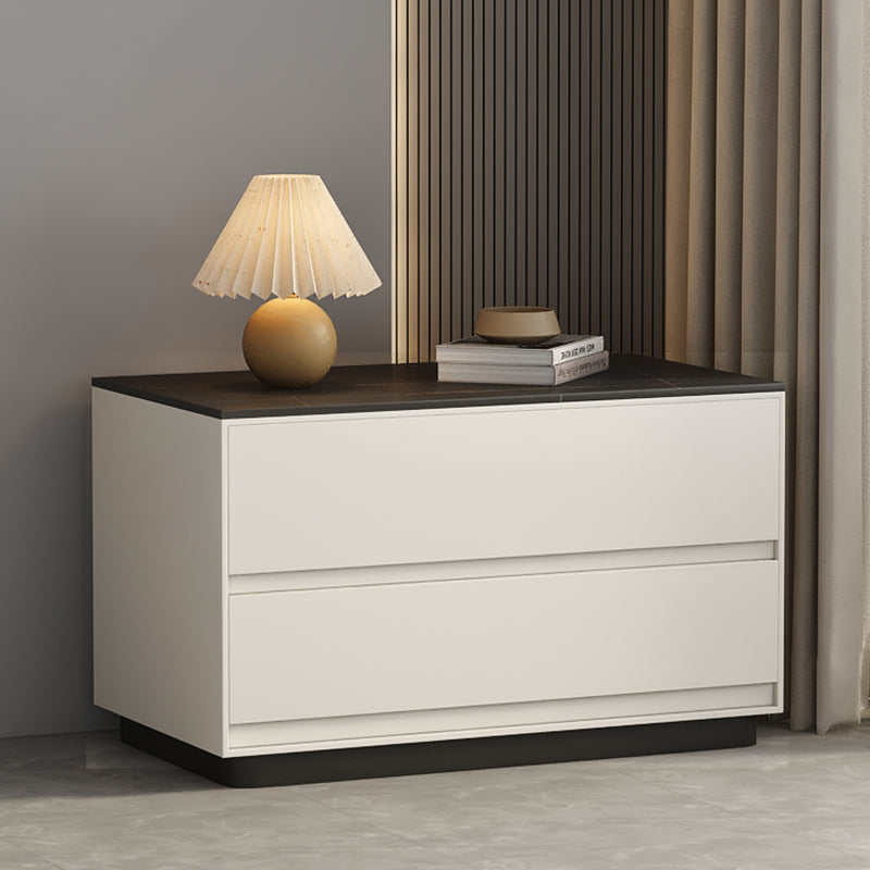Table de nuit moderne minimaliste rectangulaire en bois massif avec dalle de pierre à 2 tiroirs pour chambre 