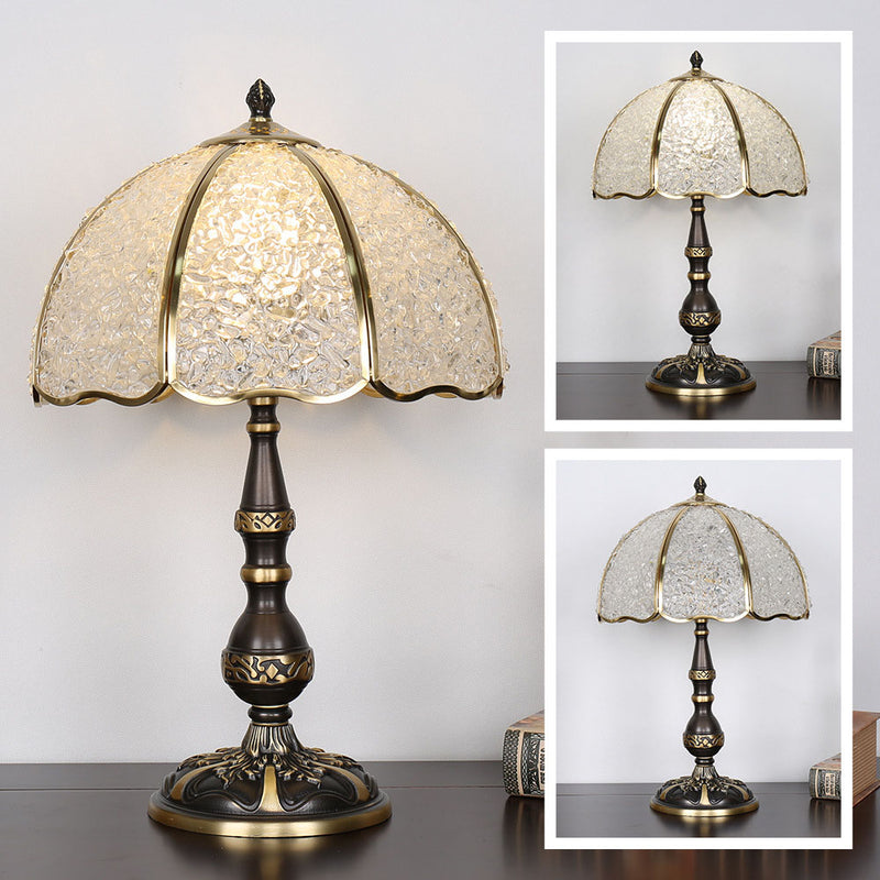 Modern Luxury Umbrella Half Circle Full Copper Crystal 1-Light Table Lamp For Bedroom