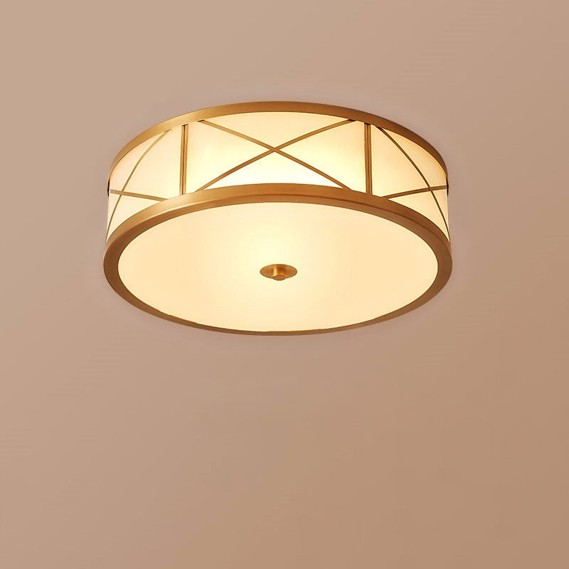 Plafonnier traditionnel européen rond en verre de cuivre 3/4/6 lumières pour salon 