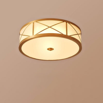 Traditional European Round Copper Glass 3/4/6 Light Flush Mount Ceiling Light For Living Room