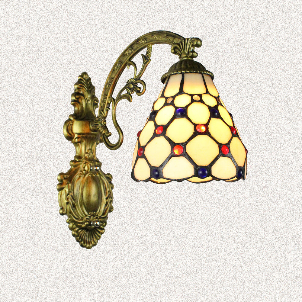 Traditionelle Tiffany Flower Cup Eisen Buntglas 1-Licht Wandleuchte Lampe für Wohnzimmer 