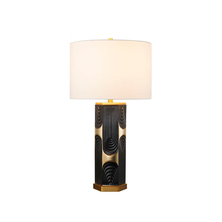 Modern Luxury Plated Hardware Ceramic Fabric Column Fabric 1-Light Table Lamp For Bedroom