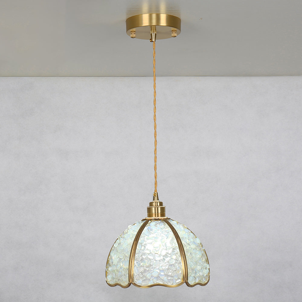 Lámpara colgante moderna de arte deco de media esfera de cobre con cristal de 1 luz para comedor 