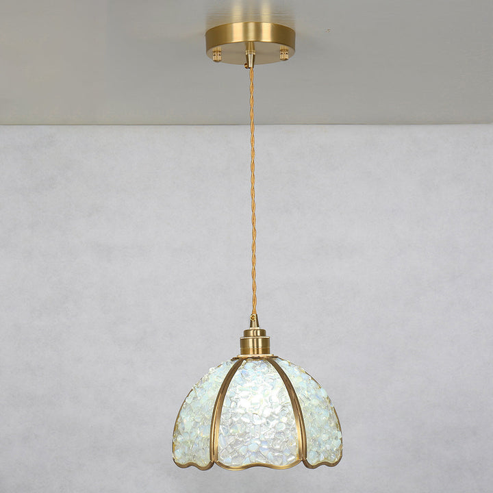 Lámpara colgante moderna de arte deco de media esfera de cobre con cristal de 1 luz para comedor 
