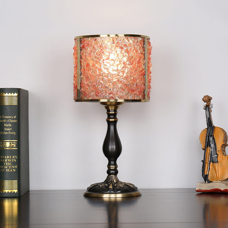 Lampe de table 1 lumière avec abat-jour en pierre de cristal moderne et base en cuivre pour bureau 
