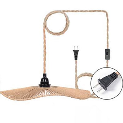 Chapeau traditionnel rustique en paille tissée, corde en papier de fer, suspension à 1 lumière pour salon 