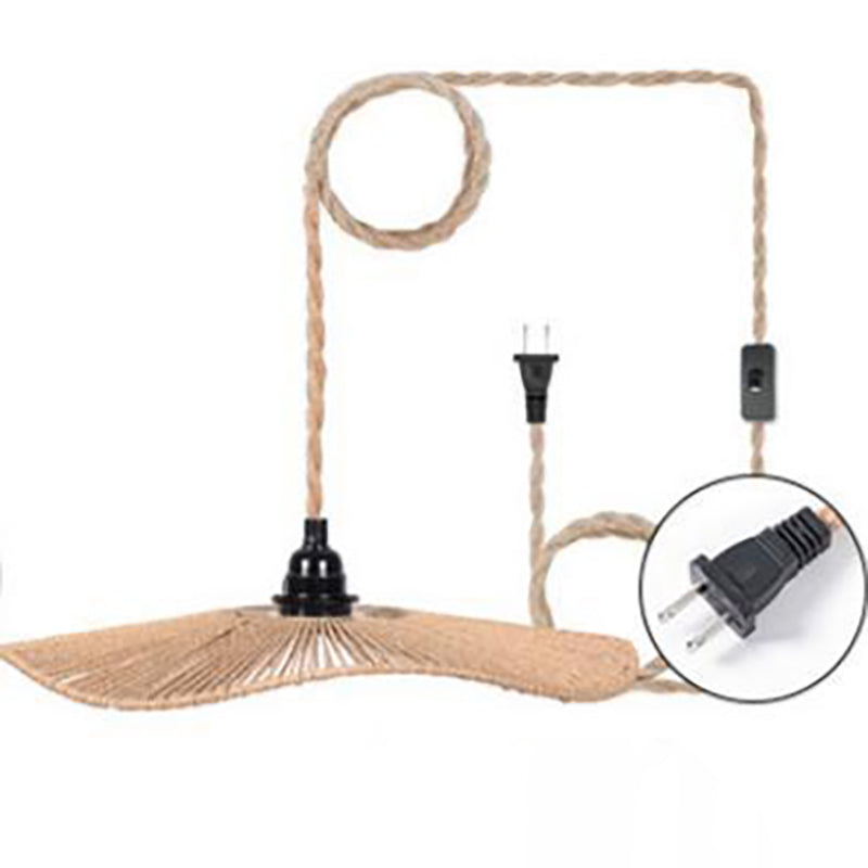 Chapeau traditionnel rustique en paille tissée, corde en papier de fer, suspension à 1 lumière pour salon 