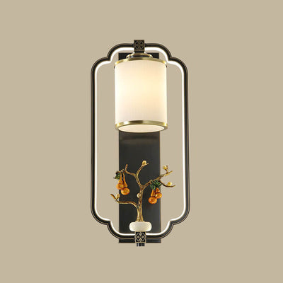 Traditional Chinese Jade Copper Square Oval 1- Light Wall Sconce Lamp For Living Room