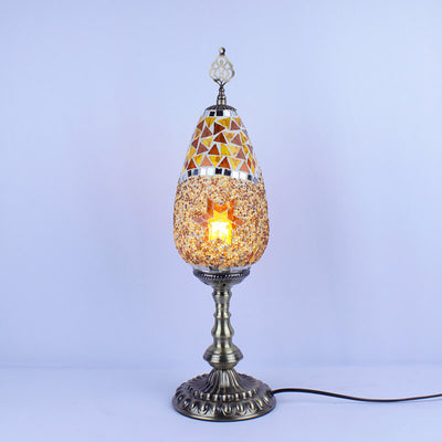 Bohemian Vintage Stained Glass Oval 1-Light Table Lamp