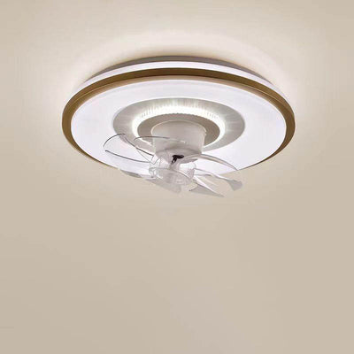 Modern Minimalist Round Hardware LED Flush Mount Ceiling Fan Light For Living Room