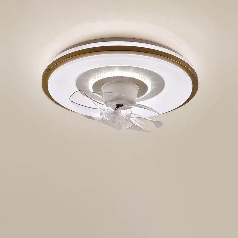 Modern Minimalist Round Hardware LED Flush Mount Ceiling Fan Light For Living Room