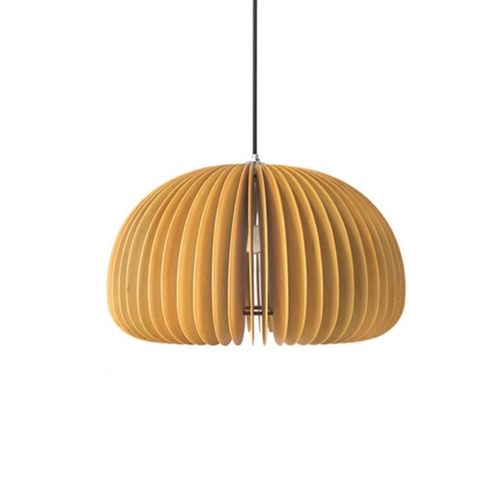 Traditional Japanese Iron Wooden Pumpkin Shape 1-Light Pendant Light For Living Room