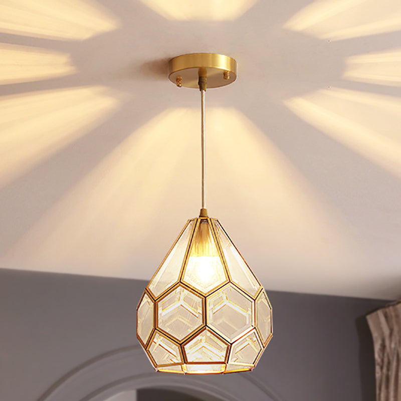 Moderne Luxus Gold Finish Rahmen geometrische Glas Schatten 1-Licht Pendelleuchte für Schlafzimmer 