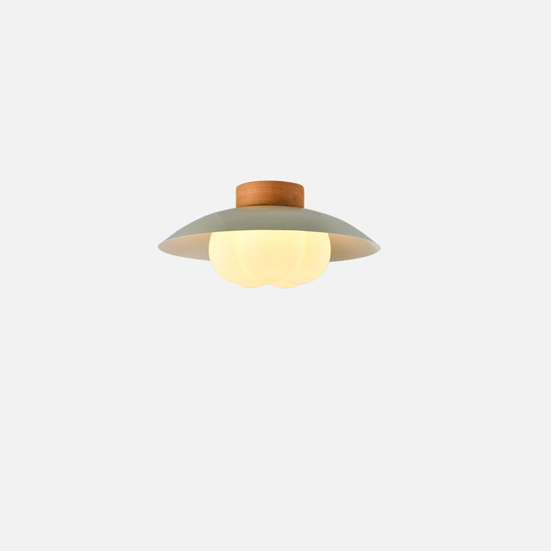 Contemporary Nordic Iron Wood PE Bowl 1-Light Flush Mount Ceiling Light For Hallway