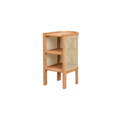 Table de nuit en bois de frêne avec tissage japonais traditionnel semi-circulaire elliptique en rotin à 2 rangements pour le chevet 