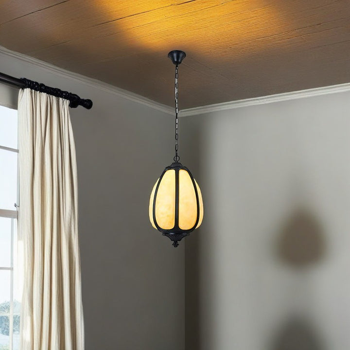 Lumière suspendue ovale en aluminium moulé Art Déco moderne en forme de citrouille à 1 ampoule pour patio extérieur 