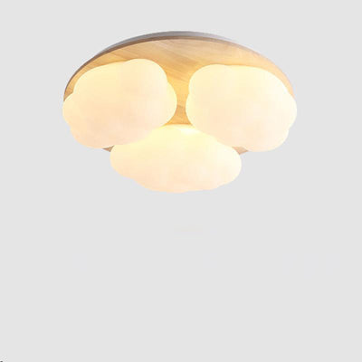 Modern Art Deco Airplane Clouds Moon Acrylic Wood LED Flush Mount Ceiling Light For Living Room