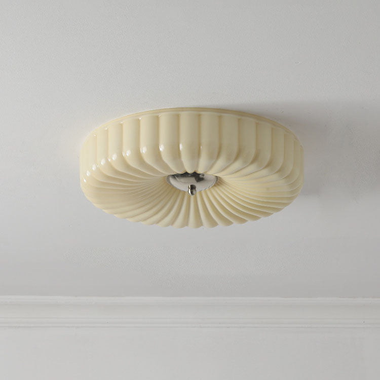 Contemporary Nordic Striped Glass Round LED Flush Mount Ceiling Light For Living Room