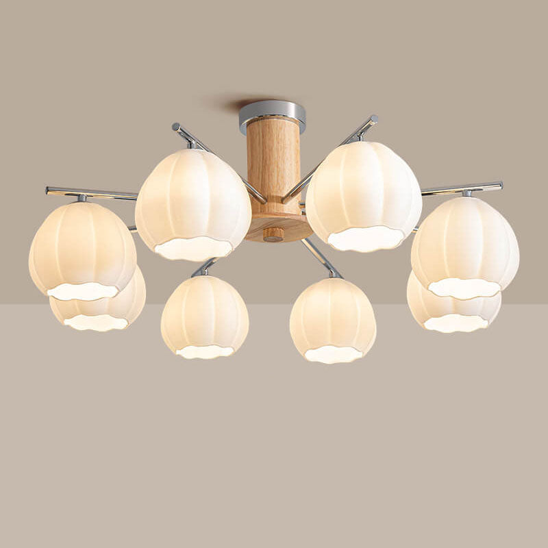 Candelabro de 3/5/6/8 luces con rayas de vidrio y herrajes de madera de simplicidad moderna para sala de estar 