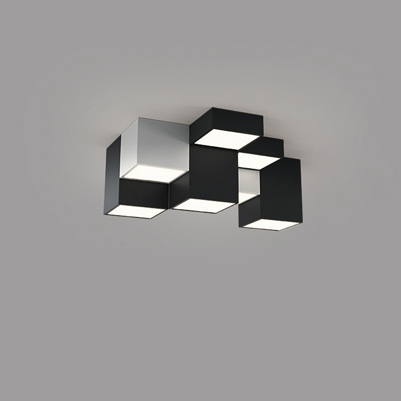Modern Minimalist Cube Iron Acrylic LED Flush Mount Ceiling Light For Living Room