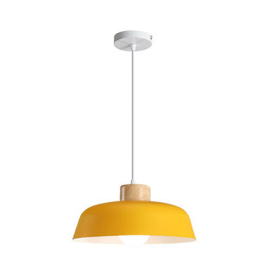 Modern Minimalist Round Aluminum Wood 1-Light Pendant Light For Dining Room
