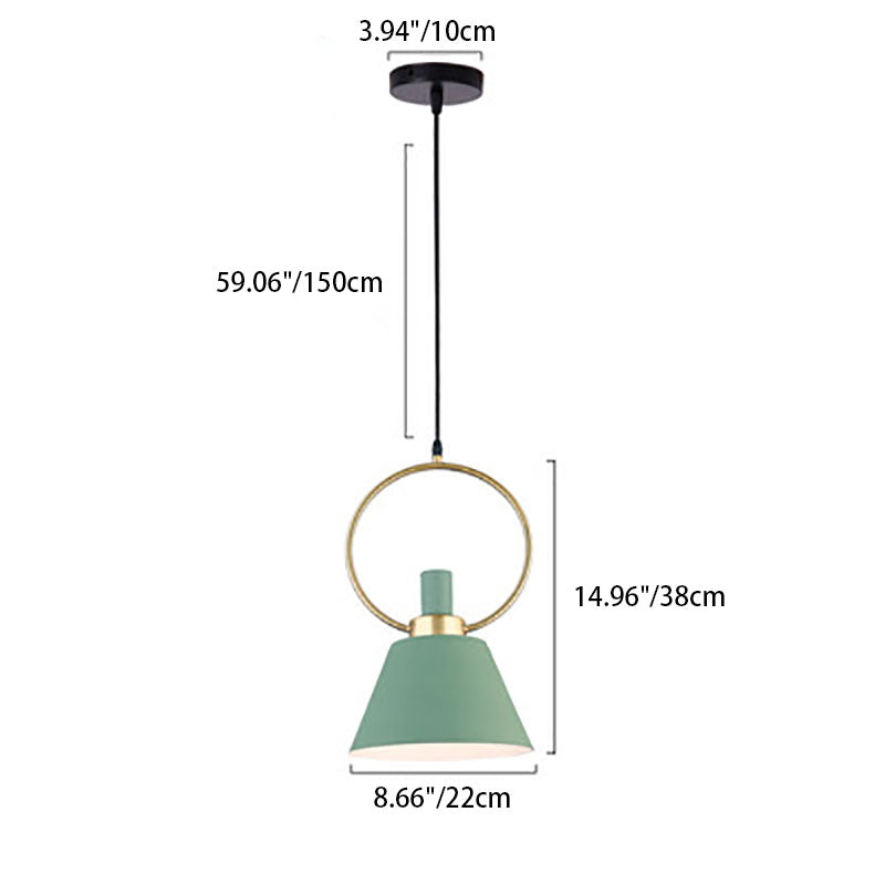 Contemporary Nordic Cone Shade Gold Ring Iron 1-Light Pendant Light For Dining Room
