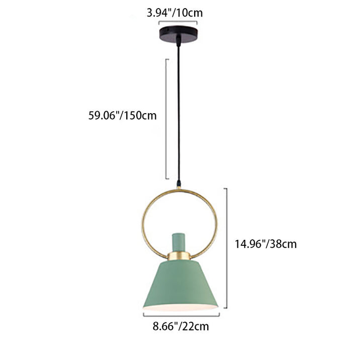 Contemporary Nordic Cone Shade Gold Ring Iron 1-Light Pendant Light For Dining Room