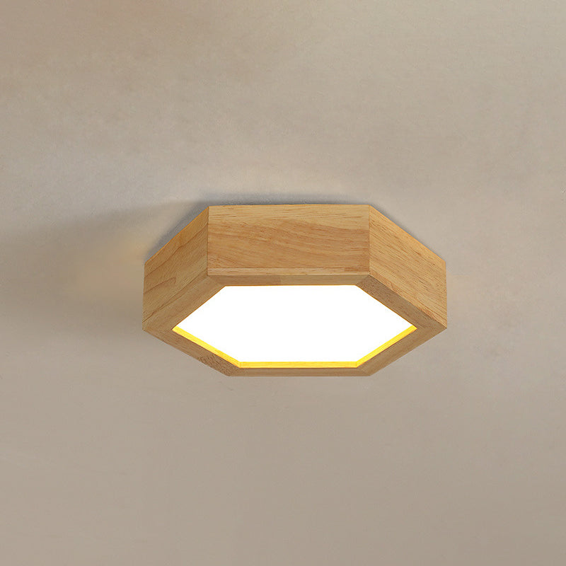 Plafonnier à montage affleurant LED en acrylique et bois hexagonal traditionnel japonais pour salon 