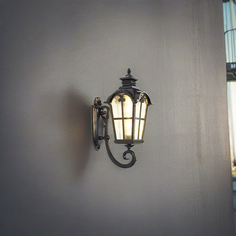 Forme de fenêtre quadrilatérale européenne traditionnelle en aluminium avec verre, applique murale à 1 lumière pour patio extérieur 