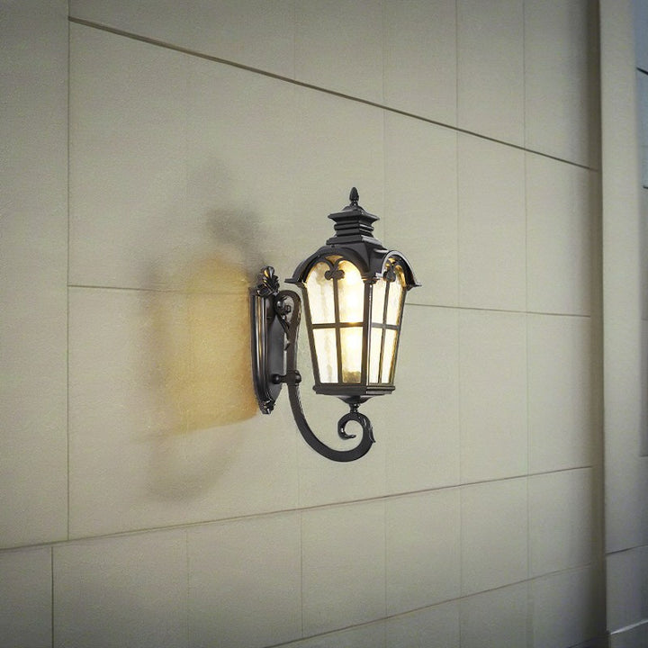 Lámpara Aplique de Pared de 1 Luz de Vidrio de Aluminio con Forma de Ventana Cuadrilateral Tradicional Europea para Patio Exterior 