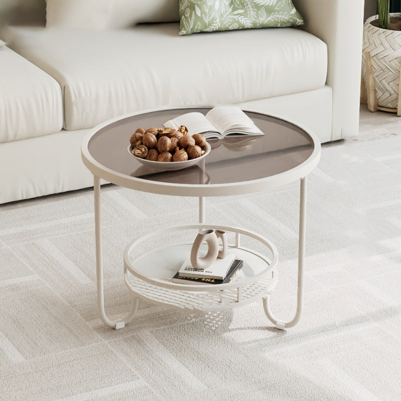 Table basse ronde en verre strié à la simplicité moderne, à deux niveaux, pour le salon 