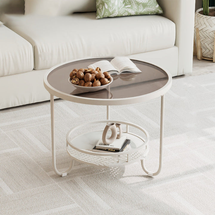 Table basse ronde en verre strié à la simplicité moderne, à deux niveaux, pour le salon 