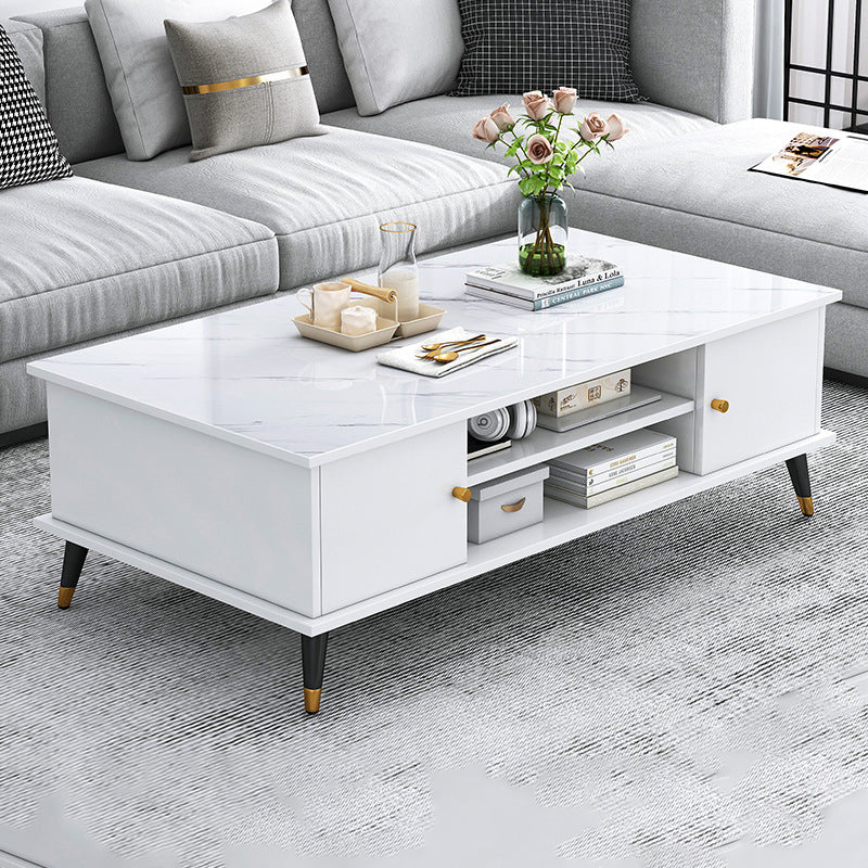 Mesa de café rectangular nórdica contemporánea de MDF y hierro con 1/2 cajón para sala de estar 