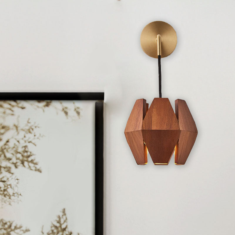 Lampe murale en bois à 1 lumière avec matériel rond japonais traditionnel pour salon 