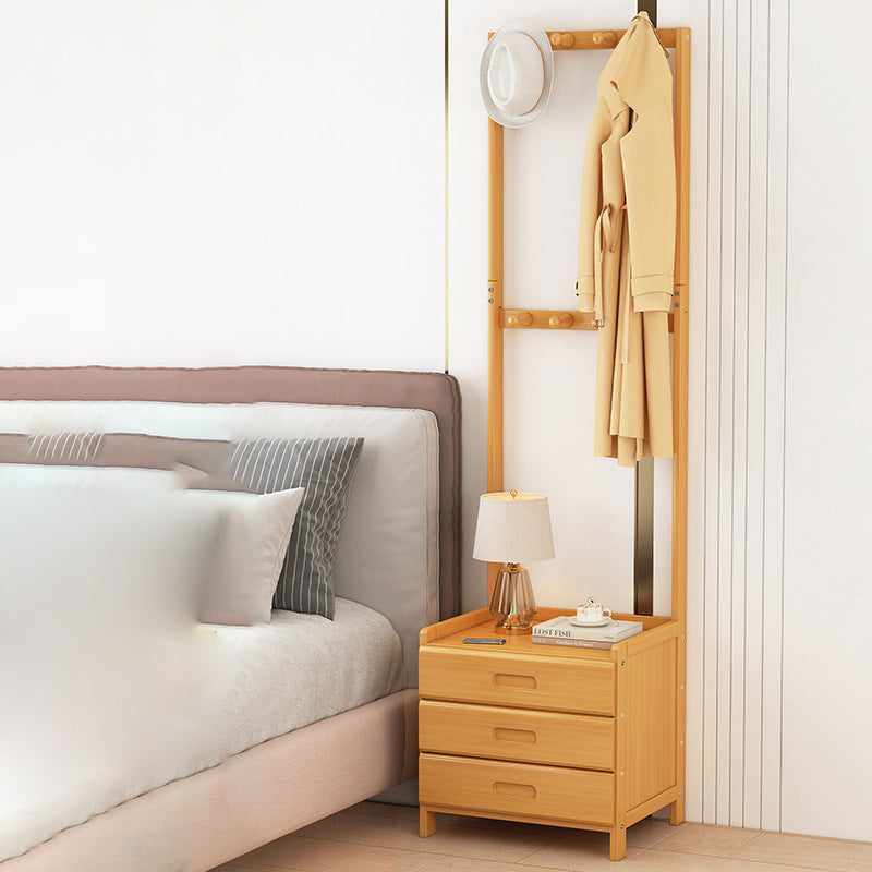 Portemanteau rectangulaire minimaliste moderne en bambou avec panneau de densité, table de nuit avec 1/3 tiroir pour chambre 