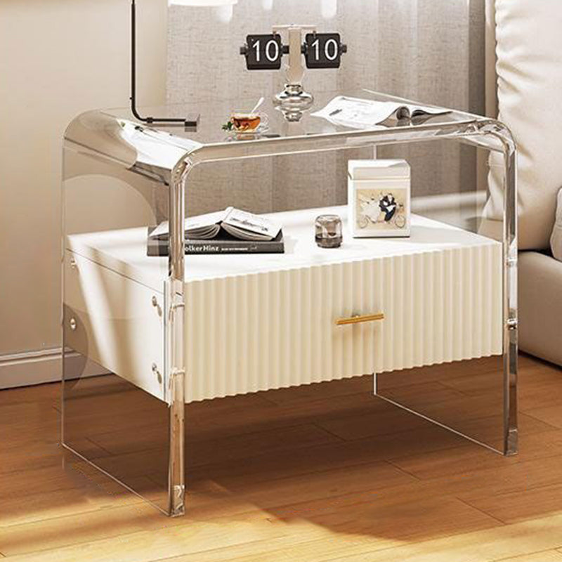 Table de chevet rectangulaire en acrylique et bois massif avec 1 tiroir pour chambre à coucher - Simplicité moderne 