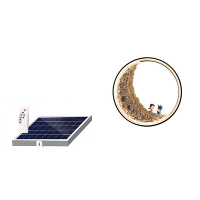 Lámpara de Aplique de Pared Exterior LED Solar de Luna de Aluminio Creativa Contemporánea para Patio Exterior 