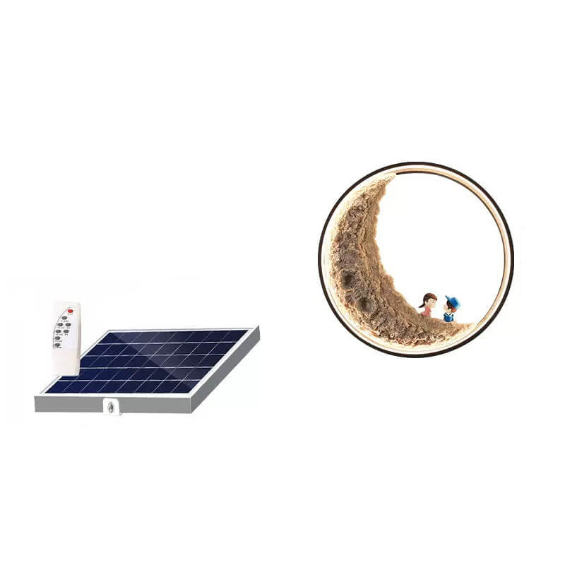 Lámpara de Aplique de Pared Exterior LED Solar de Luna de Aluminio Creativa Contemporánea para Patio Exterior 