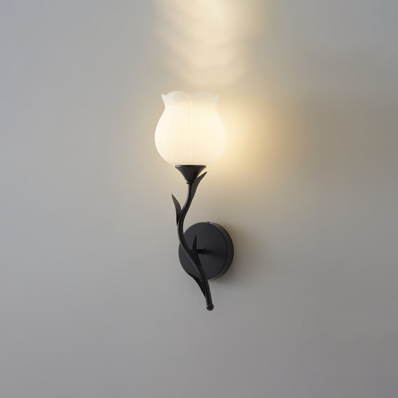 Applique Murale Moderne Minimaliste Crème Fleur Fer Verre 1/2 Lumière Pour Chambre 