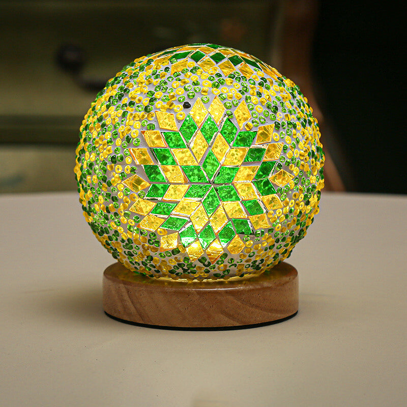Zeitgenössische Boho Orb Holz Glas USB LED Tischlampe für Schlafzimmer 