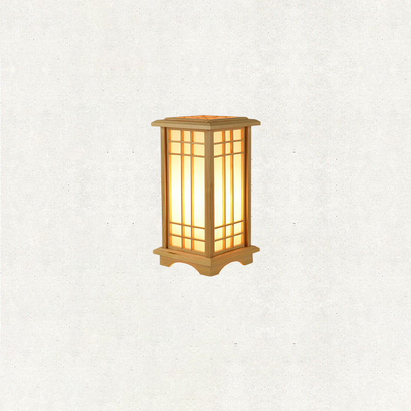 Traditional Japanese Wood Acrylic Pillar Rectangular 1/2/3 Light Standing Floor Lamp For Bedroom
