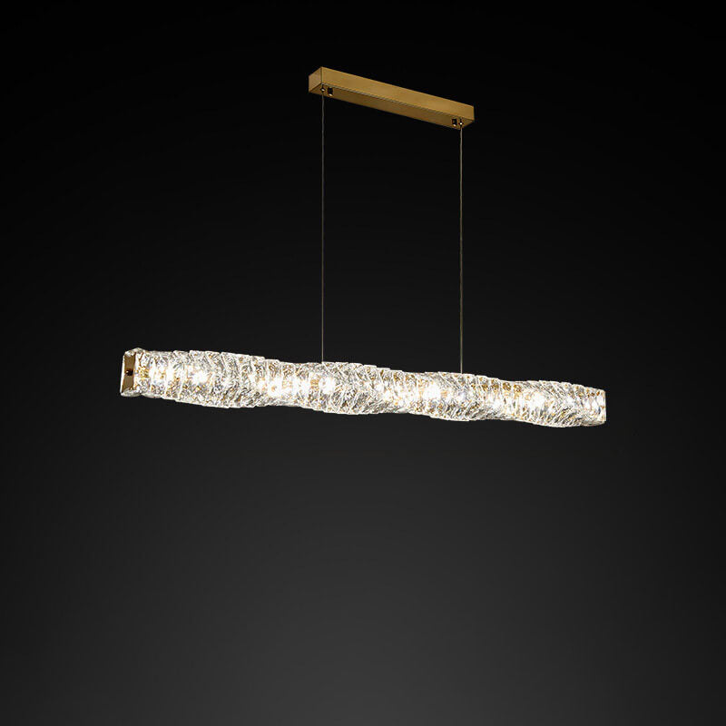 Lustre suspendu moderne en acier inoxydable avec bande de cristal LED pour salle à manger 
