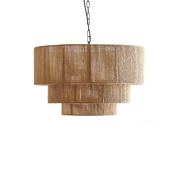 Zeitgenössische Boho Eisen Kordel Runde 3-Licht Pendelleuchte Für Esszimmer 