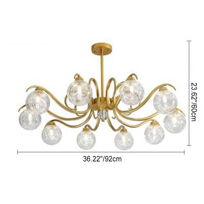 Nordic Light Luxury Magic Bean Glass Gold Branch 6/8/10 Light Chandelier