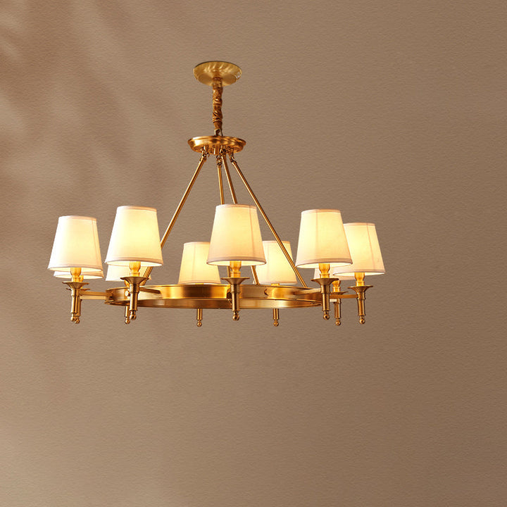 Lustre moderne rond de luxe en cuivre avec tissu et 5/6/8/10 lumières pour salon 
