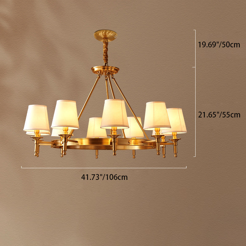 Lustre moderne rond de luxe en cuivre avec tissu et 5/6/8/10 lumières pour salon 