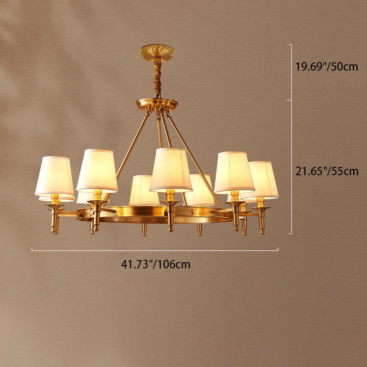 Lustre moderne rond de luxe en cuivre avec tissu et 5/6/8/10 lumières pour salon 