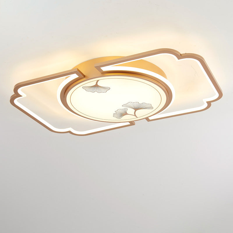 Luz de techo LED semiempotrada de hierro, aluminio, acrílico, redonda, rectangular, cuadrada, hoja de ginkgo china tradicional para sala de estar 